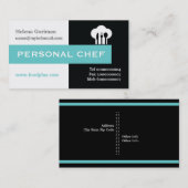 Persoonlijke chef-kok minimalist zwart, wit, aqua visitekaartje (Voorkant / Achterkant)