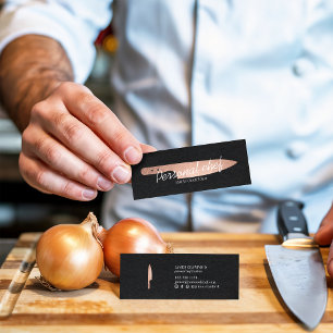 Persoonlijke chef-kok roos gouden mes minimalistis mini visitekaartje