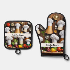 Persoonlijke chef-kokhoeden   ovenwant & pannenlap set