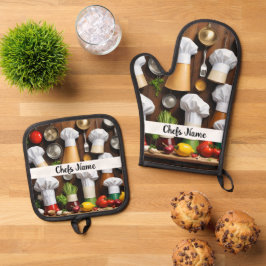 Persoonlijke chef-kokhoeden ovenwant & pannenlap set