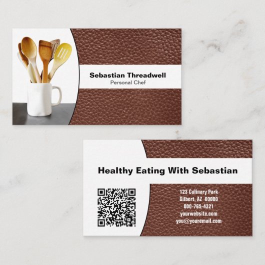 Persoonlijke chef leer aangepaste foto QR-code Visitekaartje (Voorkant / Achterkant)