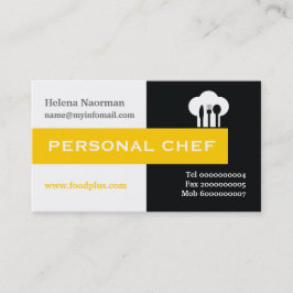 Persoonlijke chef minimalist zwart, wit, geel visitekaartje