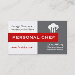 Persoonlijke chef-minimalistisch grijs, wit, rood visitekaartje