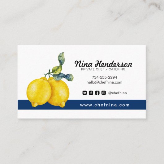 Persoonlijke Chef of Restaurant Lemon & Blue Tile Visitekaartje (Voorkant)