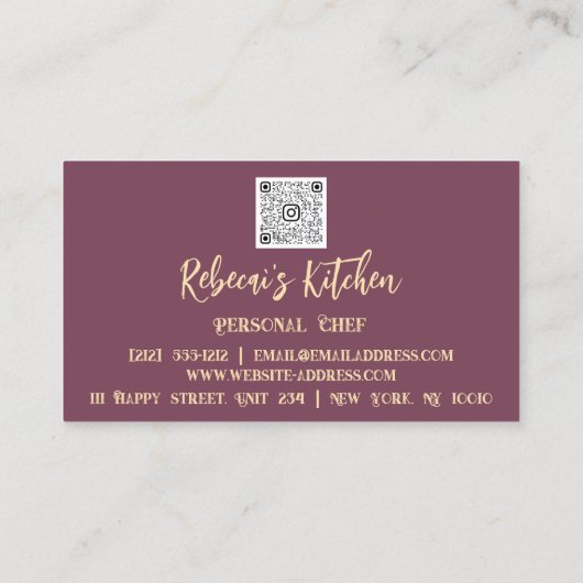 Persoonlijke Chef Restaurant Catering Logo QR Aang Visitekaartje (Achterkant)