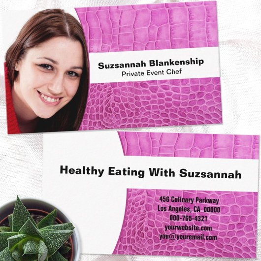 Persoonlijke Chef roze leder Aangepaste foto Visitekaartje