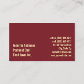 Persoonlijke Chef Sous Chef Restaurant Visitekaartje (Achterkant)