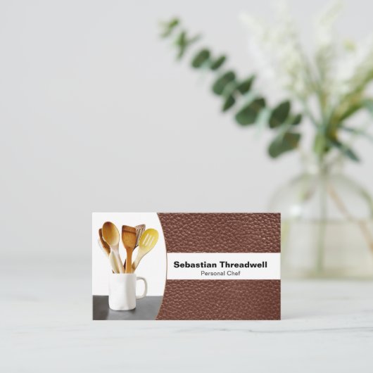Persoonlijke Chef Spoons Bruin leder Aangepaste fo Visitekaartje (Staand voorkant)
