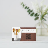 Persoonlijke Chef Spoons Leer Aangepaste Foto QR C Visitekaartje (Staand voorkant)