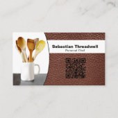 Persoonlijke Chef Spoons Leer Aangepaste Foto QR C Visitekaartje (Voorkant)