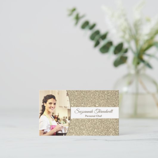 Persoonlijke Chef Subtle Gold Glitter Custom Photo Visitekaartje (Staand voorkant)