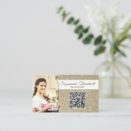 Persoonlijke Chef Subtle Gold Glitter Custom Photo Visitekaartje (Staand voorkant)