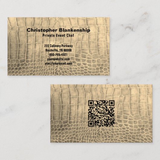Persoonlijke Chef Tan Snake Skin Textiel QR Code Visitekaartje (Voorkant / Achterkant)