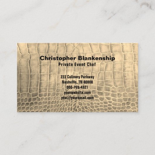 Persoonlijke Chef Tan Snake Skin Textiel QR Code Visitekaartje (Voorkant)