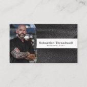 Persoonlijke Chef Zwart Leder Custom Foto Visitekaartje (Voorkant)