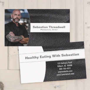 Persoonlijke Chef Zwart Leder Custom Foto Visitekaartje