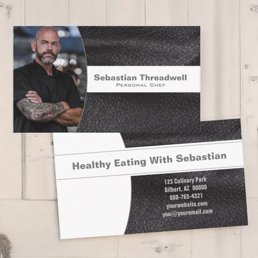 Persoonlijke Chef Zwart Leder Custom Foto Visitekaartje