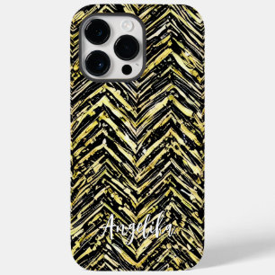 Persoonlijke Chevron Black en Gold-naam Case-Mate iPhone 14 Pro Max Hoesje