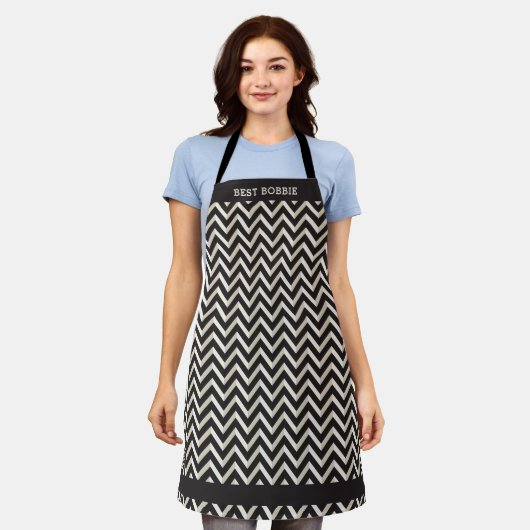 Persoonlijke Chevron Black & White Apron Schort (Gedragen)