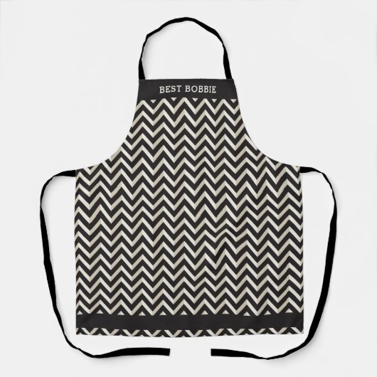 Persoonlijke Chevron Black & White Apron Schort (Voorkant)