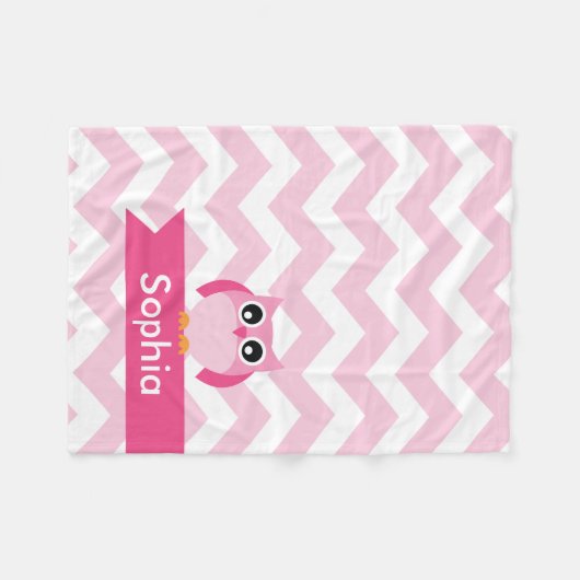 Persoonlijke Chevron Pink Owl Fleece Blanket Deken (Voorkant (Horizontaal))