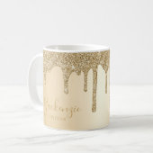Persoonlijke Chic Gouden Glitter Drips Koffiemok (Voorkant links)