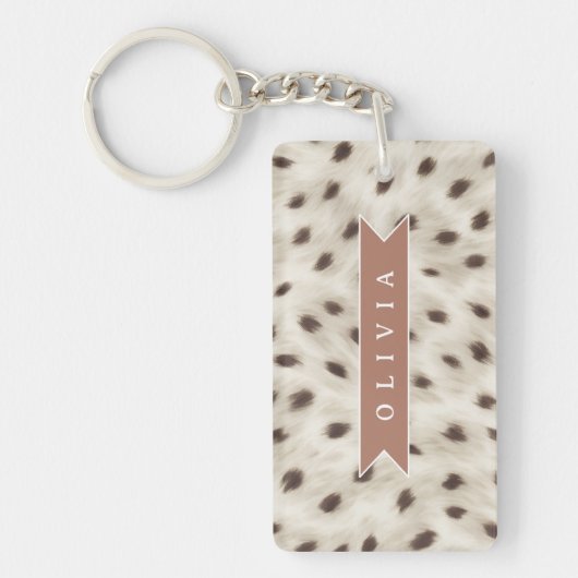 Persoonlijke Chic Neutrale Luipaard Dierprint Sleutelhanger (Voorkant)