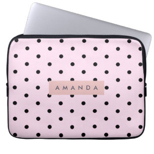 Persoonlijke Chic Roze en Zwarte Stippen Laptop Sleeve
