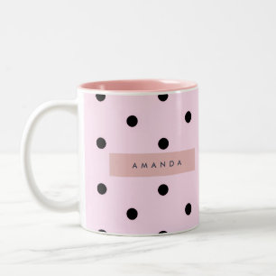 Persoonlijke Chic Roze en Zwarte Stippen Tweekleurige Koffiemok