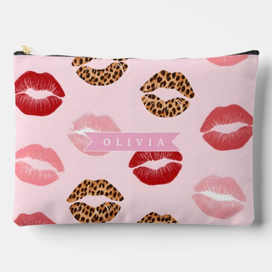 Persoonlijke Chic Roze Luipaardprint Lippatroon Etui (Voorkant)