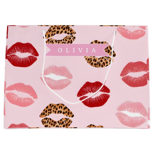 Persoonlijke Chic Roze Luipaardprint Lippatroon Groot Cadeauzakje (Voorkant)