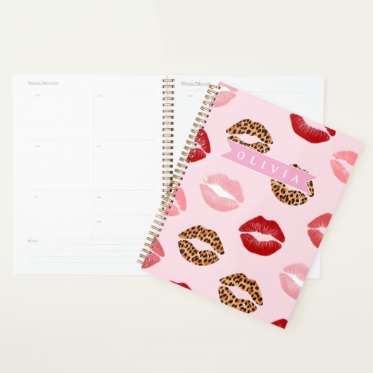 Persoonlijke Chic Roze Luipaardprint Lippatroon Planner (Display)