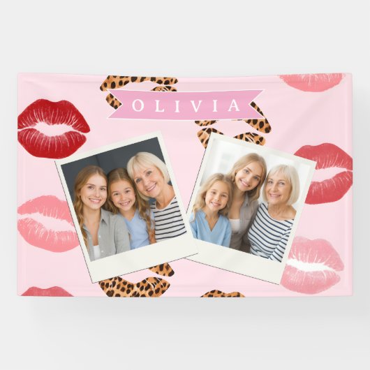 Persoonlijke Chic Roze Luipaardprint Lippatroon Spandoek (Horizontaal)