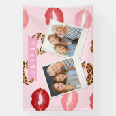 Persoonlijke Chic Roze Luipaardprint Lippatroon Spandoek (Verticaal)