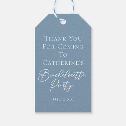 Persoonlijke Chic Stofblauwe Bachelorette-feest Cadeaulabel (Voorkant)