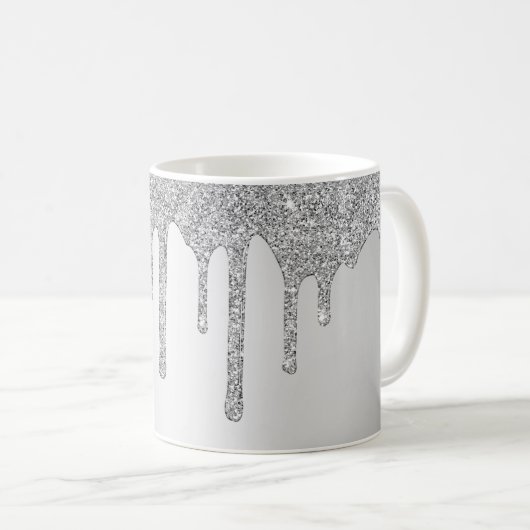 Persoonlijke Chic Zilveren Glitter Drips Koffiemok (Voorkant rechts)