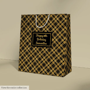 Persoonlijke chic zwart gouden feestcadeautas medium cadeauzakje