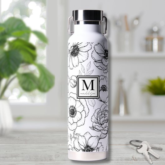 Persoonlijke Chic Zwart Wit Monogram Waterfles