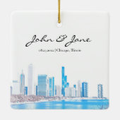 Persoonlijke Chicago Skyline in Winter Keramisch Ornament (Achterkant)