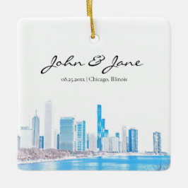 Persoonlijke Chicago Skyline in Winter Keramisch Ornament