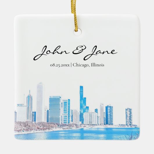 Persoonlijke Chicago Skyline in Winter Keramisch Ornament (Voorkant)