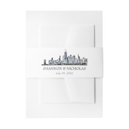 Persoonlijke Chicago Skyline Invitation Belly Band Uitnodigingen Wikkel