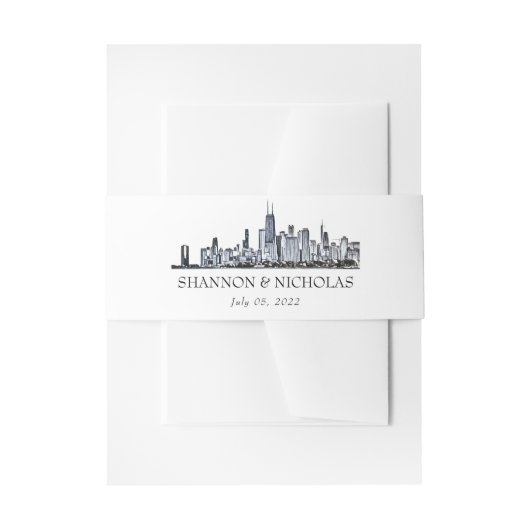 Persoonlijke Chicago Skyline Invitation Belly Band Uitnodigingen Wikkel (Voorkant Voorbeeld)