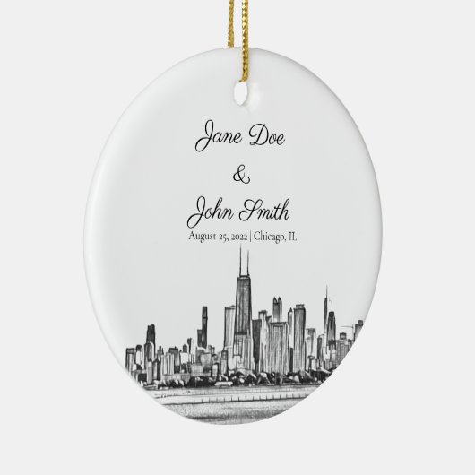 Persoonlijke Chicago Skyline Keramisch Ornament (Rechts)