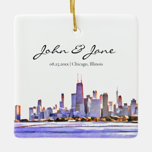 Persoonlijke Chicago Skyline Keramisch Ornament (Voorkant)