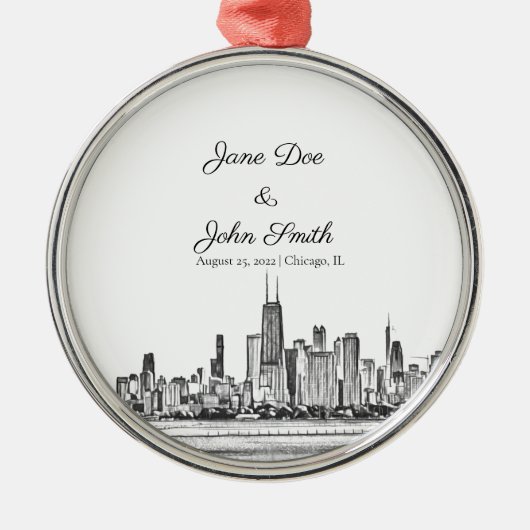 Persoonlijke Chicago Skyline Metalen Ornament (Voorkant)