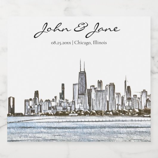 Persoonlijke Chicago Skyline Sparkling Wijnetiket (Enkel label)