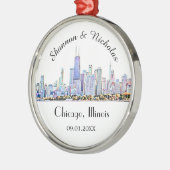 Persoonlijke Chicago Skyline Wedding Metalen Ornament (Links)
