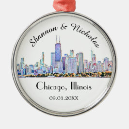 Persoonlijke Chicago Skyline Wedding Metalen Ornament