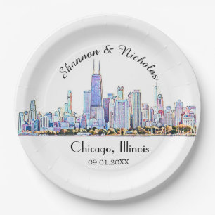 Persoonlijke Chicago Skyline Wedding Papieren Bordje